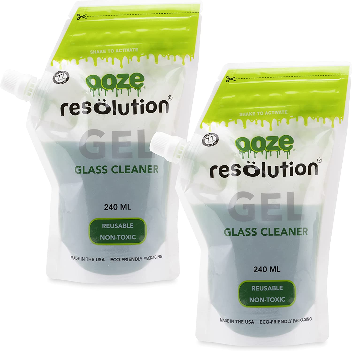 RESÖLUTION Ooze Resolution Gel Glass Cleaner (2 Pack 240ml Each) - Liquid Cleaning Solution Natural Clay-Based Non-Toxic Formula Glass and Metal Cleaner - Reusable - Non Abrasive Grunge Off